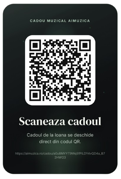 Verso card cadou muzical AiMuzica cu QR pentru scanare